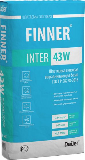 Шпатлевка гипсовая FINNER INTER 43 W выравнивающая белая